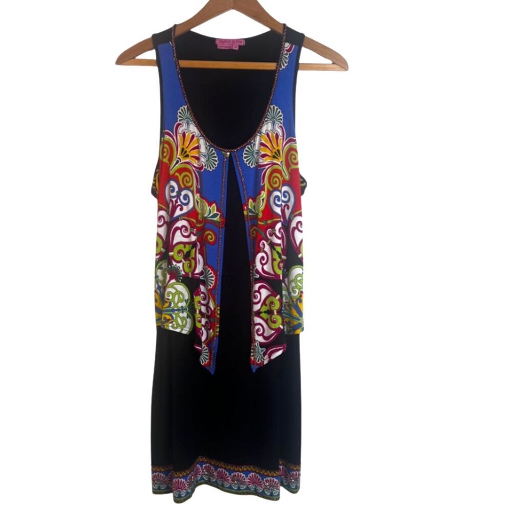 Joyous & Free Dress Sleeveless‎ Beaded Patterned Attached Vest Size Medium